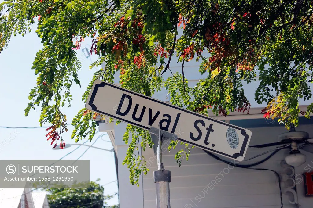 Key West Florida USA Duval Street famous street sign tourist attraction.