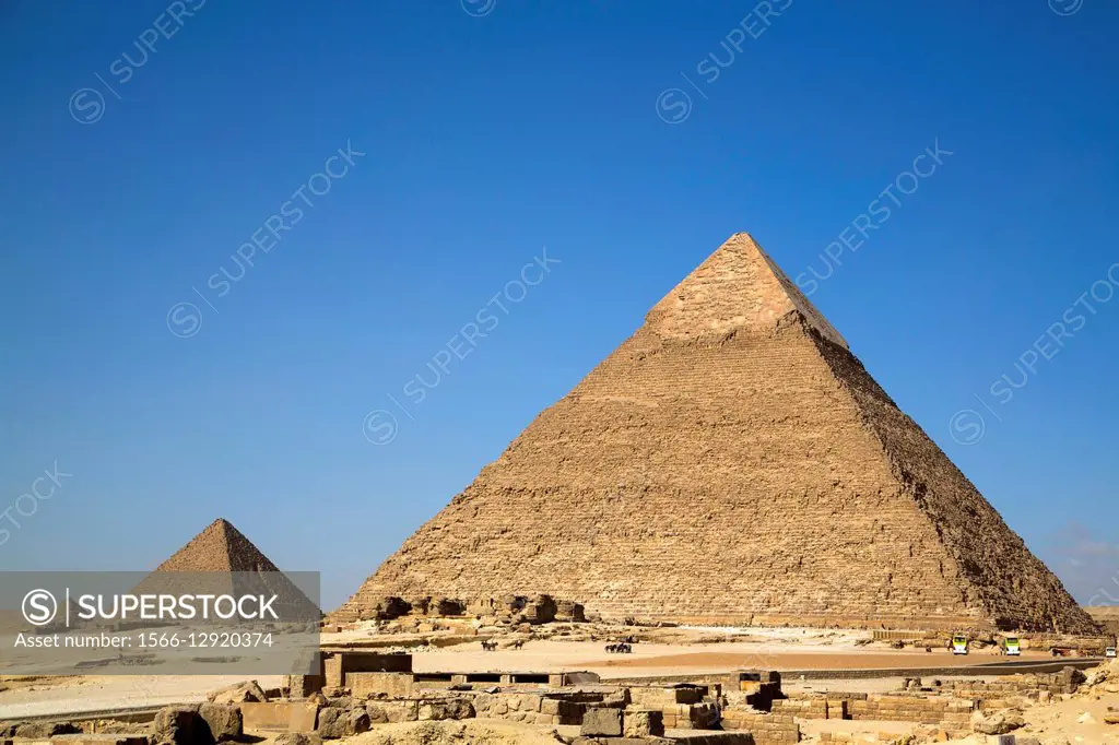 Pyramid of Chephren (foreground), The Giza Pyramids, Giza, Egypt
