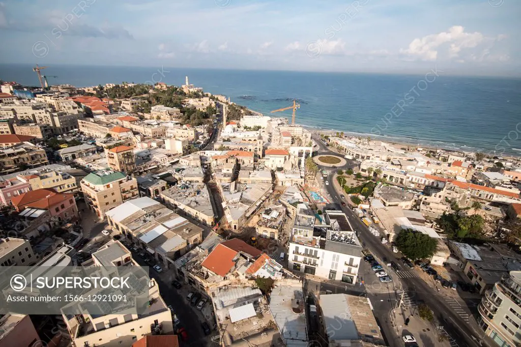 Aerial Photography of Tel Aviv, Israel Neveh Tzedek rooftops in the southern part of the city.