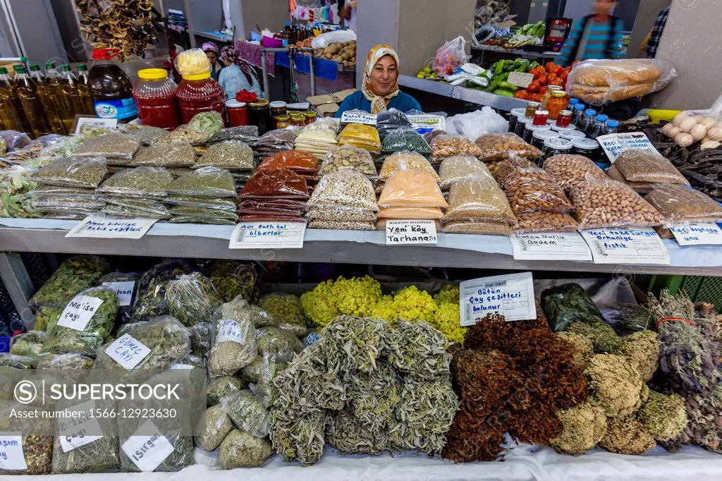 Dried Pulses, Herbs and Spices For Sale At The Market In Marmaris, Mugla Province, Turkey.