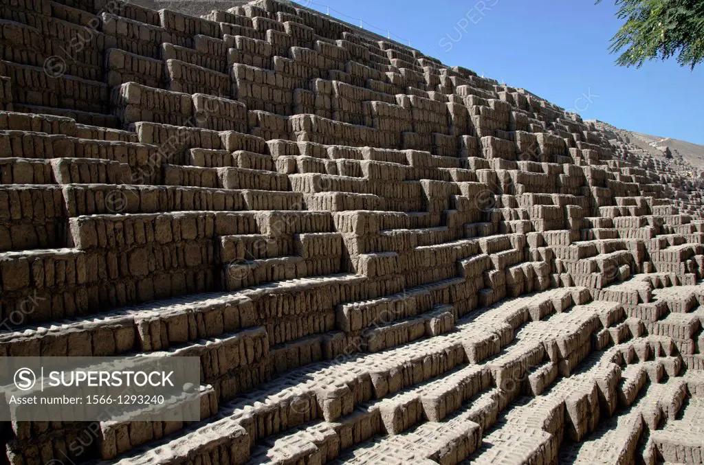 Huaca Pucllana. Lima culture 200 AD and 700 AD. Miraflores district. Lima city. Peru.Archaeological site.