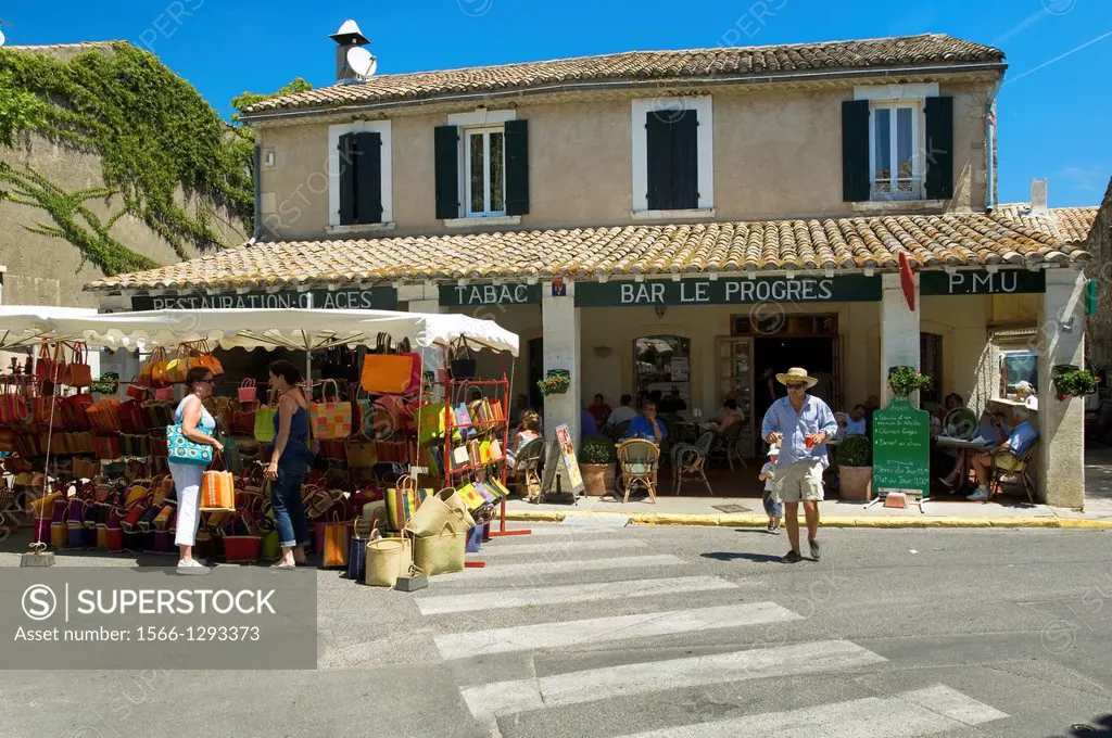 Eygalieres; Cafe; Baskets Stand; Provence; France.