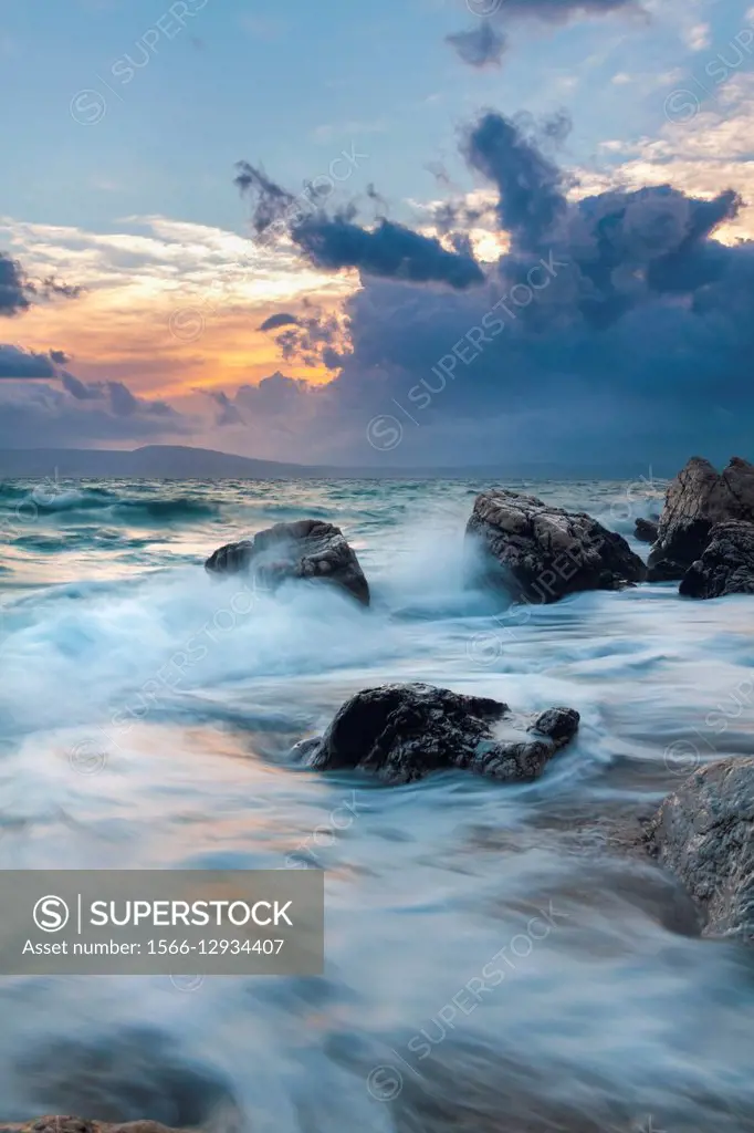 Rough sea coastline near Novi Vinodolski in Croatia