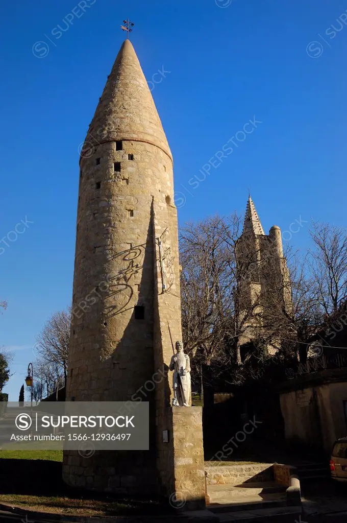Tower and Church of Notre Dame des Miracles, Avignonet-Lauragais, Midi Pyrenees, France
