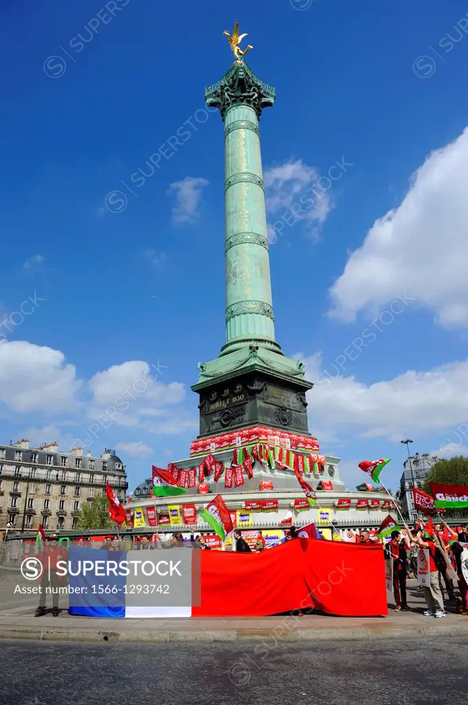 Demonstration of Jean Luc Melanchon leader of Front de Gauche left wing party in Bastille on 5 th may 2013 to protest ""against the austerity,against ...