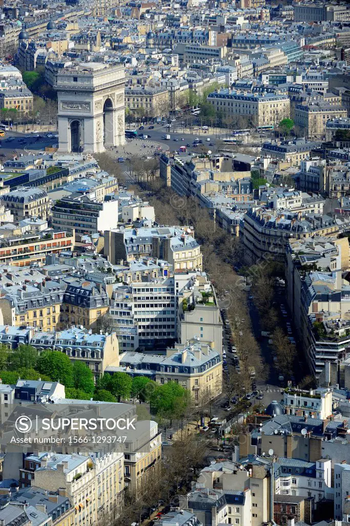 Aerial view of Arc de Triomphe and Charles de Gaulle square in Paris,France,Europe.