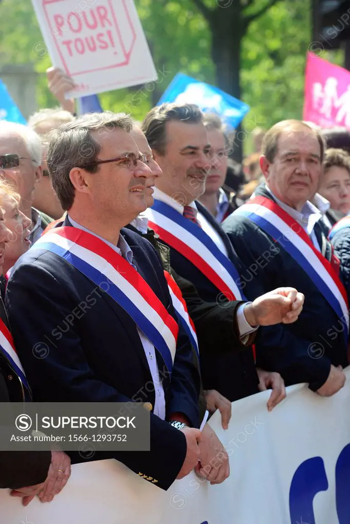 People have taken part in a final protest in Paris against a bill to legalise same-sex marriage and adoption on 21 th april 2013,France,Europe.