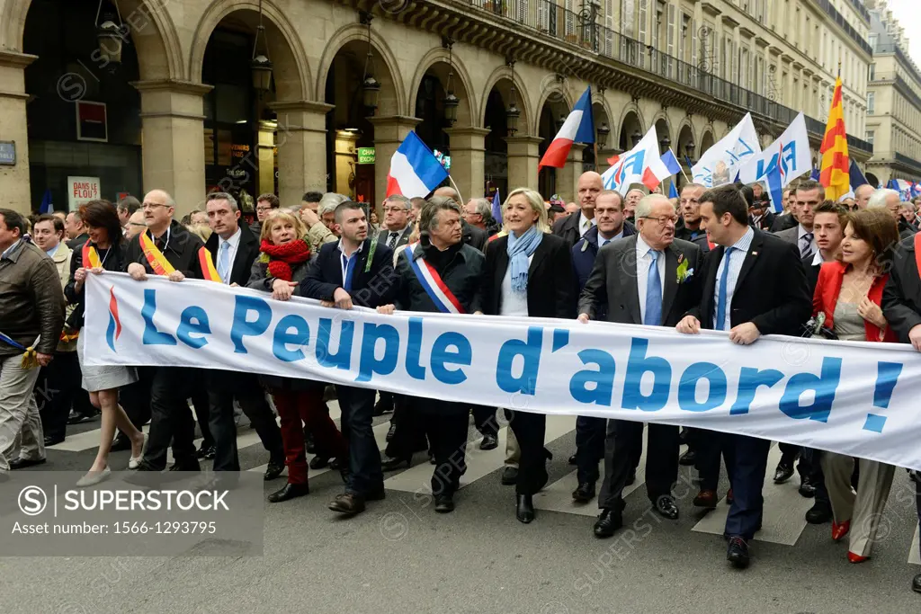 Marine Le Pen,France's Front National leader in the traditional Jeanne d'Arc march,1 th may 2013 in Paris,France,Europe.Marine Le Pen is a lawyer by p...