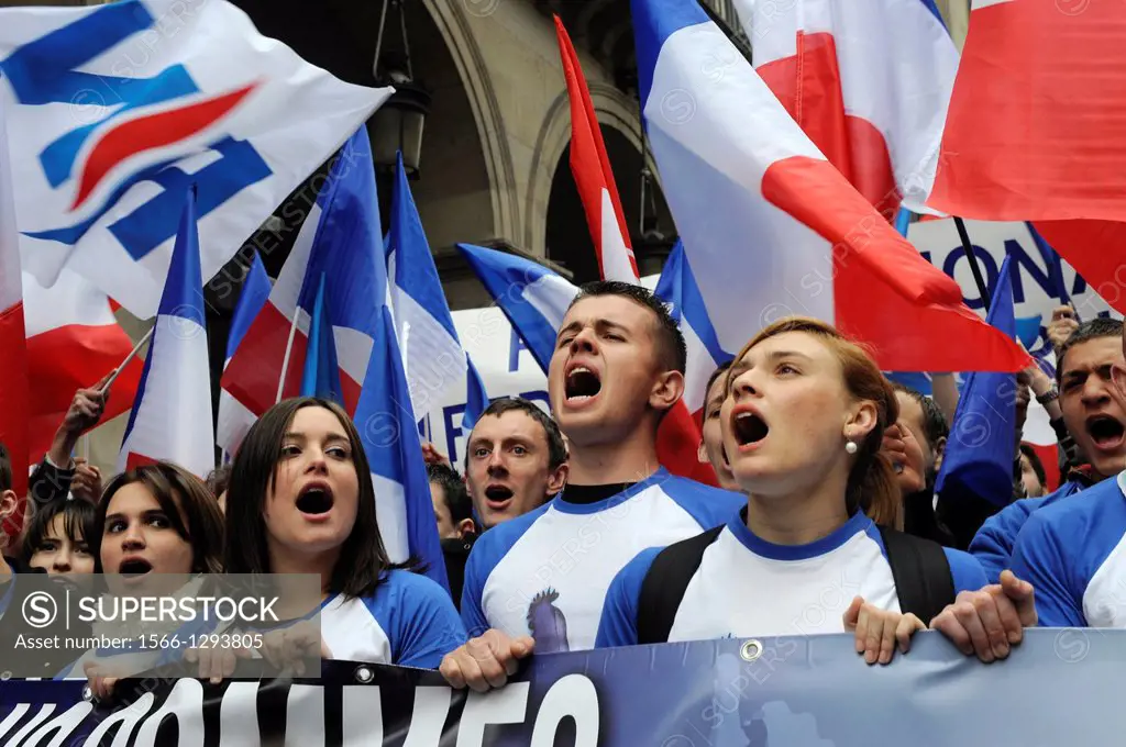 People at the traditional Jeanne d'Arc march of Marine le Pen,president of Front National party,1 th may 2013 in Paris,France,Europe.
