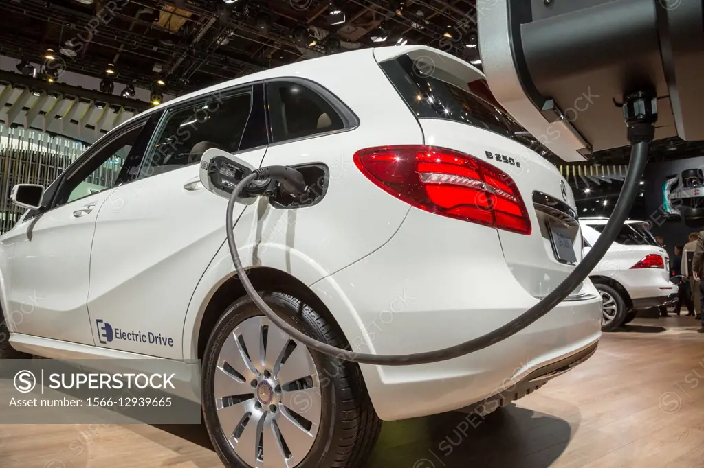 Detroit, Michigan - The Mercedes B250e electric car on display at the North American International Auto Show.