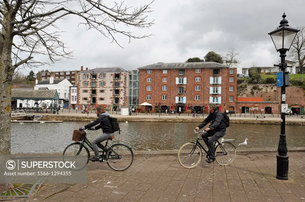 cyclists at Historic Quayside, Exeter, Devon county, England, United Kingdom, Europe.