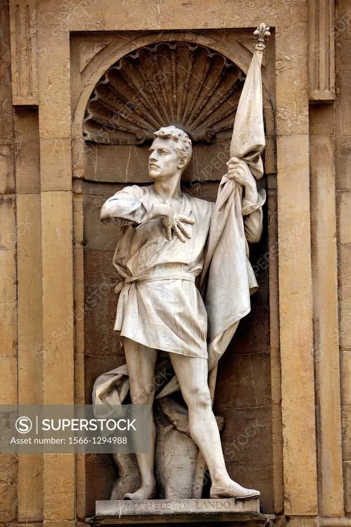 Statue of Michele Di Lando standing in Loggia del Mercato Nuovo in Florence Italy.