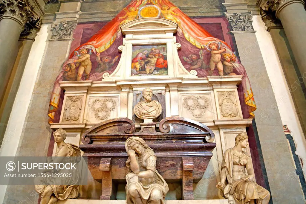 Tomb of Michelangelo in Basilica Santa Croce in Florence Italy.