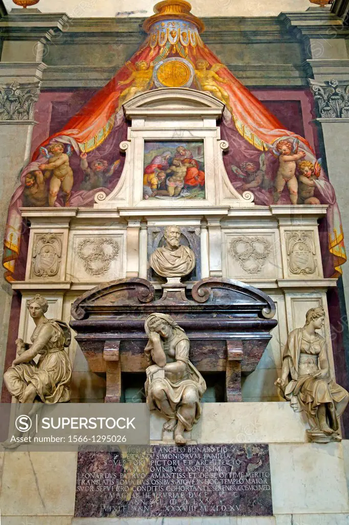 The tomb of Michelangelo in Basilica Santa Croce in Florence Italy.