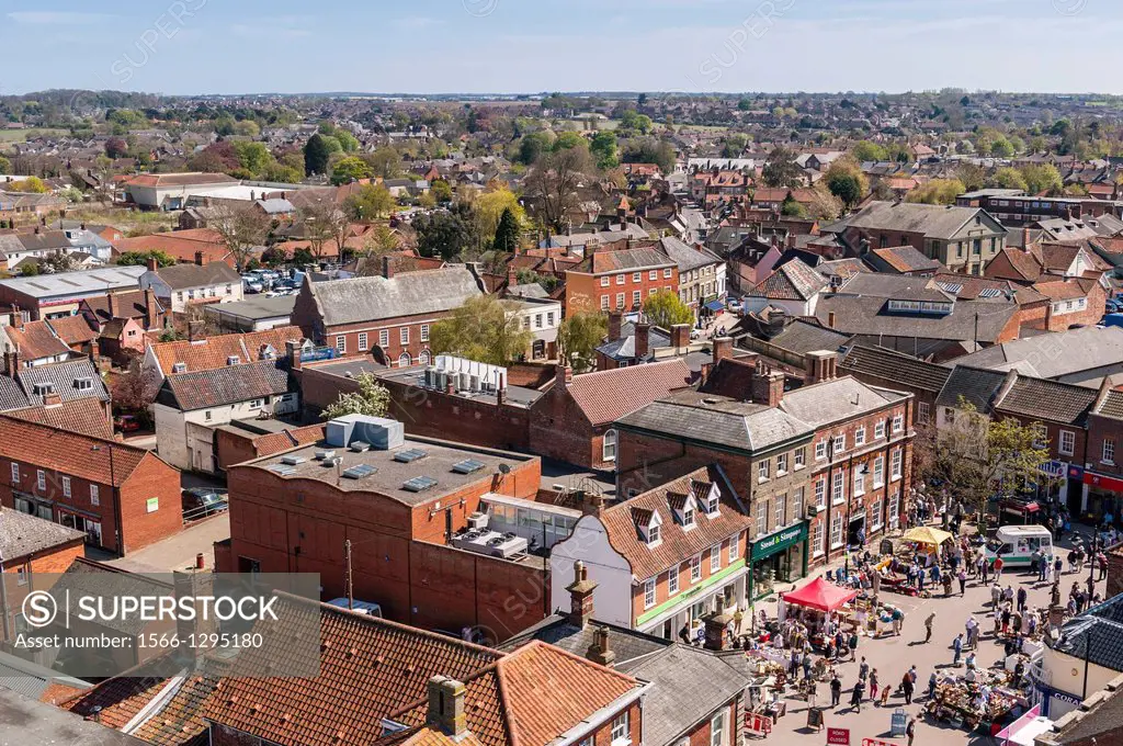 A view of Beccles from the top of the church tower in Beccles , Suffolk , England , Britain , Uk.