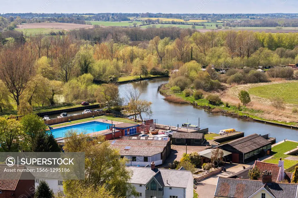 A view of Beccles river Waveney from the top of the church tower in Beccles , Suffolk , England , Britain , Uk.