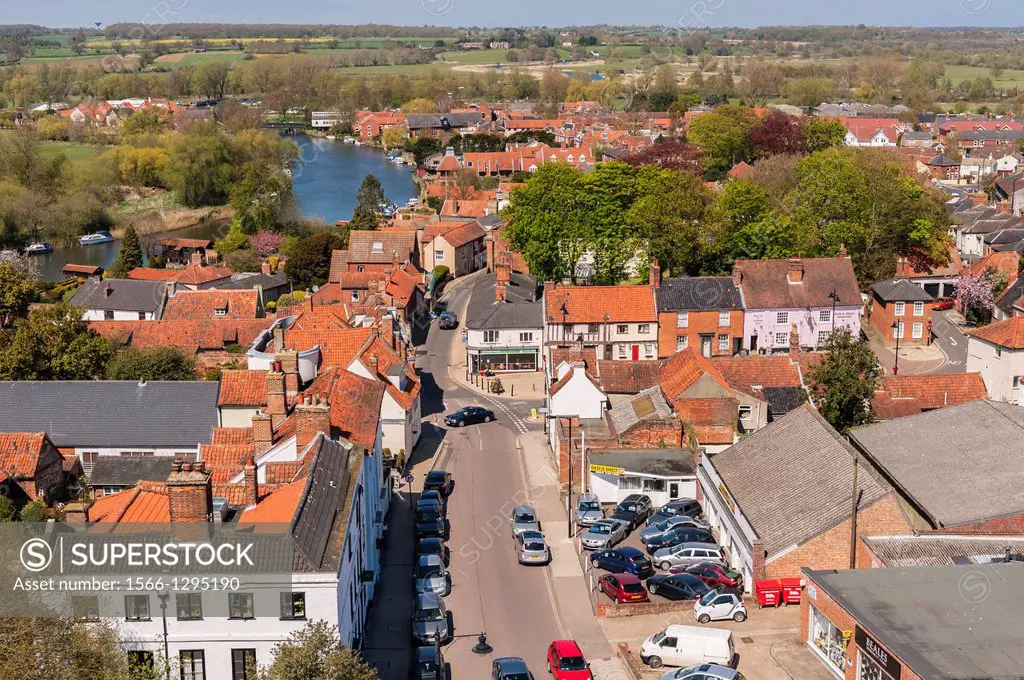 A view of Beccles from the top of the church tower in Beccles , Suffolk , England , Britain , Uk.