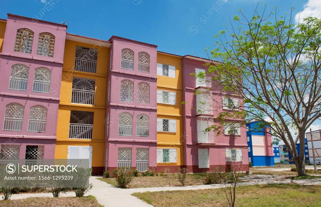 Cienfuegos Cuba new apartments luxury for doctors with colorful new paint and construction.