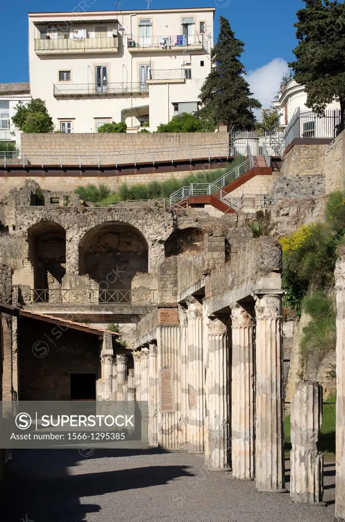 Row of Pillars in Herculaneum, Campania, Italy.