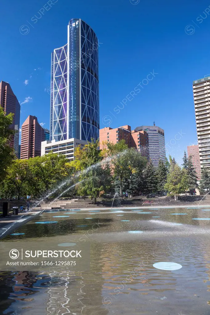 Bow Tower and fountain in the Olympic Plaza, Calgary, Alberta, Canada