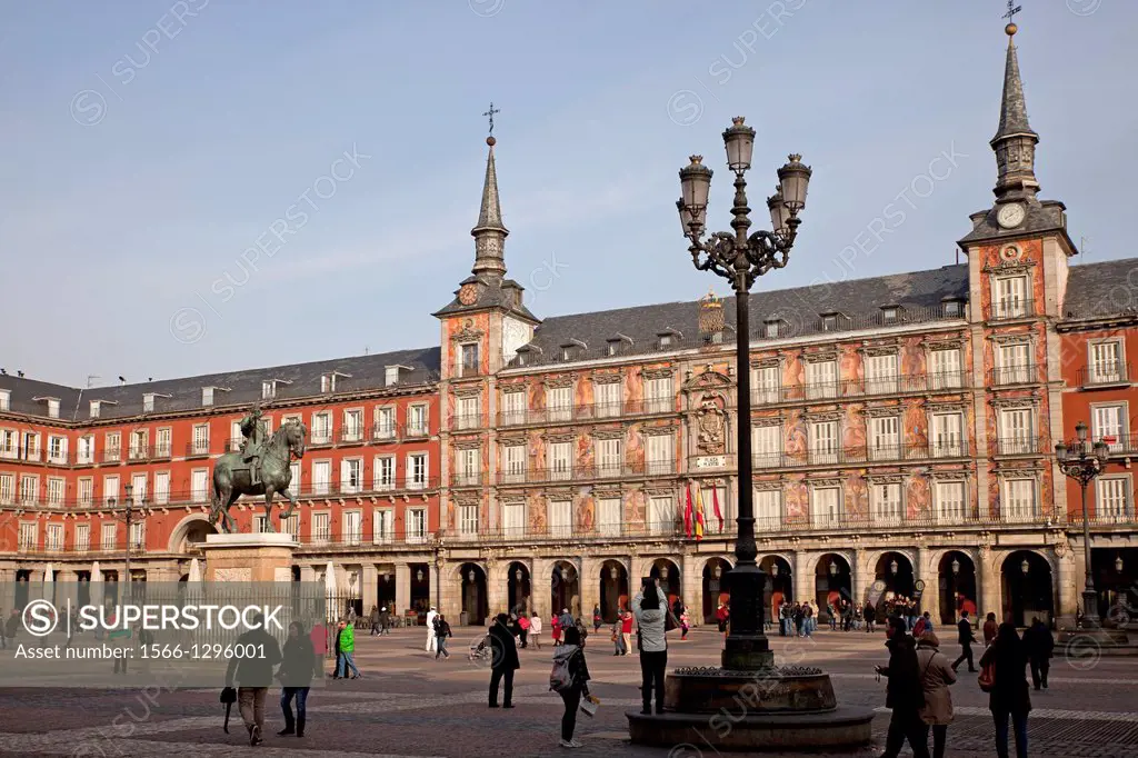 the central square Plaza Mayor, Madrid, Spain, Europe.