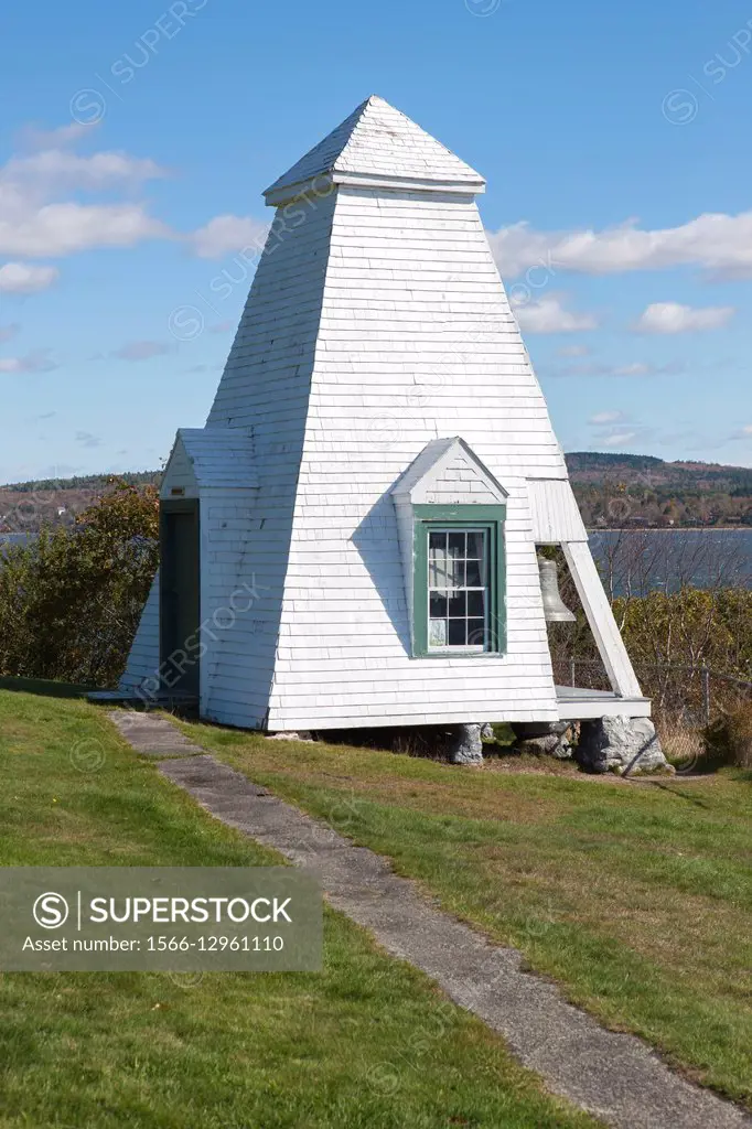 The original fog signal bell at Fort Point Light in Stockton Springs, Maine.