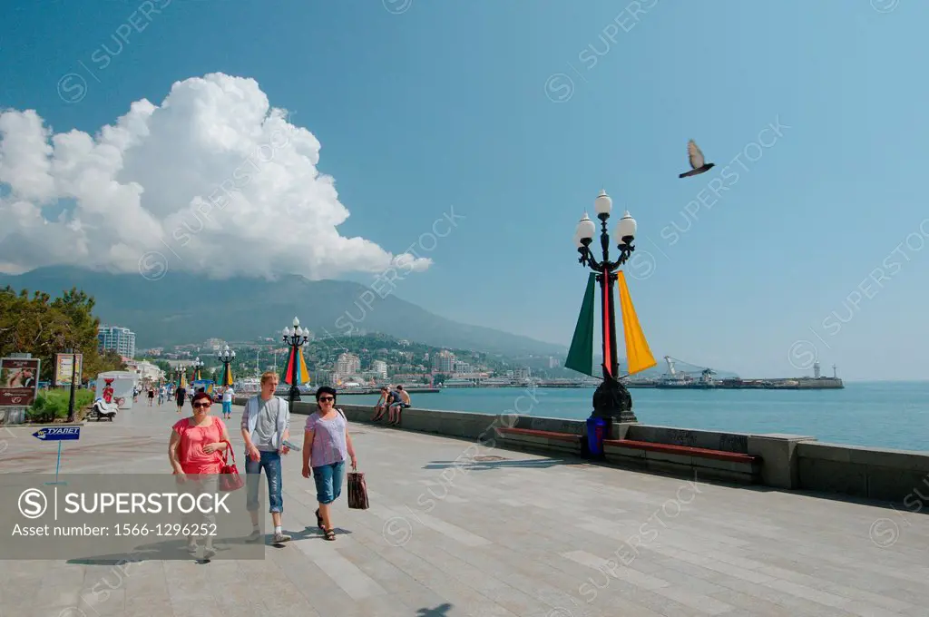 People walk along the promenade at Yalta, Crimea, Ukraine, Eastern Europe.