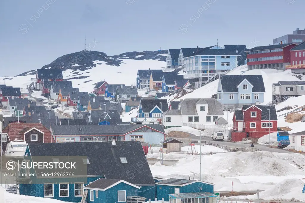 Greenland, Nuuk, central nuuk under snow.