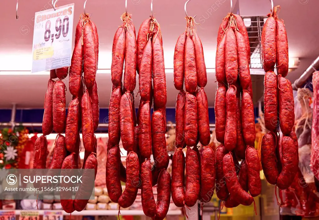 Sausage, Fontan Market, Oviedo, Asturias, Spain.