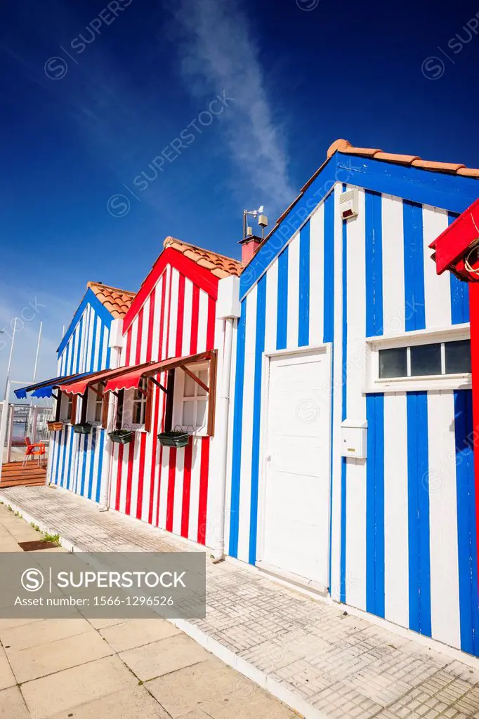 colored houses, Costa Nova, Beira Litoral, Portugal, Europe.