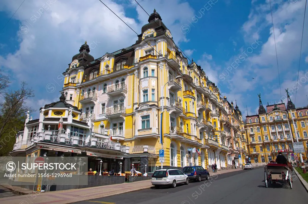 Hlavni trida street central Marianske Lazne aka Marienbad spa town Karlovy vary region Czech Republic Europe.