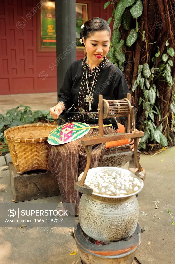 silk weaver at Jim Thompson House, Bangkok, Thailand.