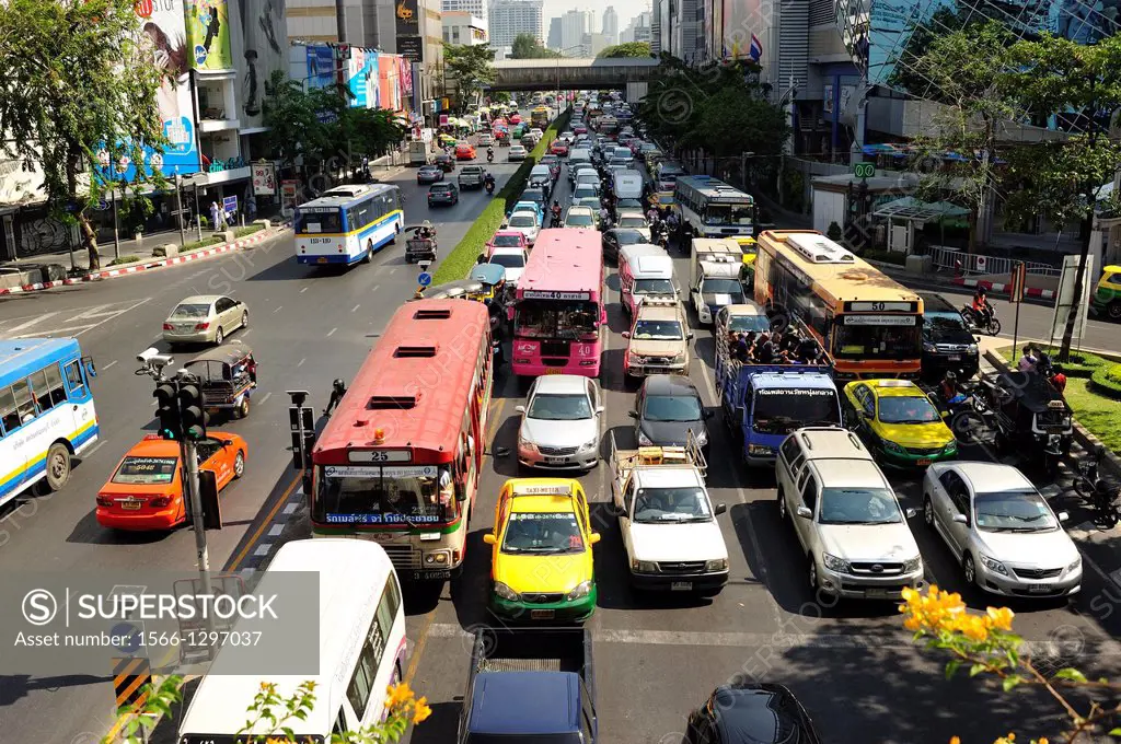 traffic near Siam Square, Bangkok, Thailand.