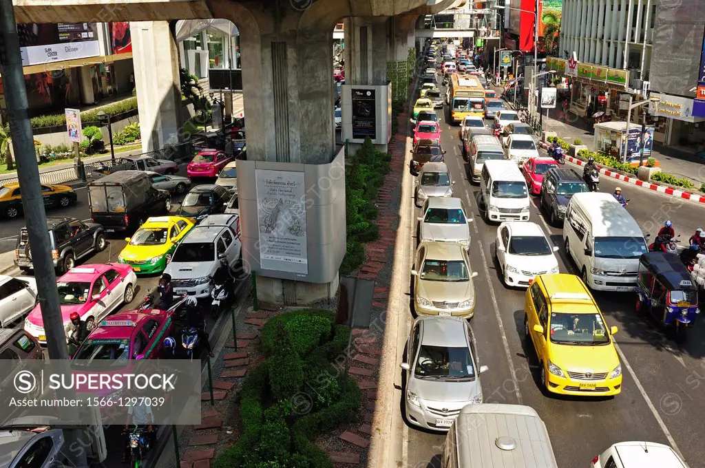traffic near Siam Square, Bangkok, Thailand.