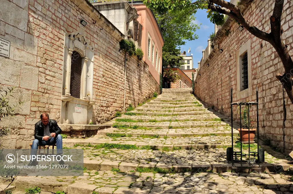 stairway to Laleli Mosque, Istanbul, Turkey.