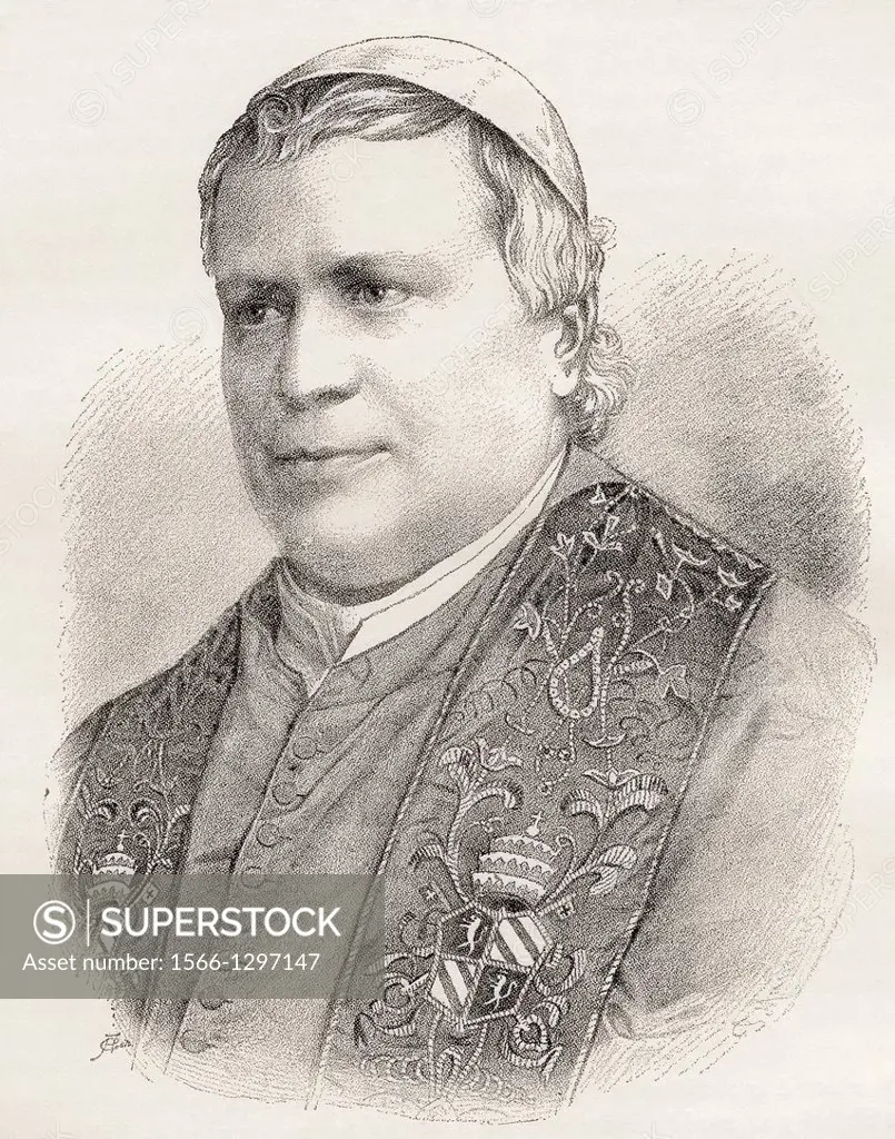 Pope Pius IX, born Giovanni Maria Mastai-Ferretti, 1792 - 1878. From Nuestro Siglo, published 1883.