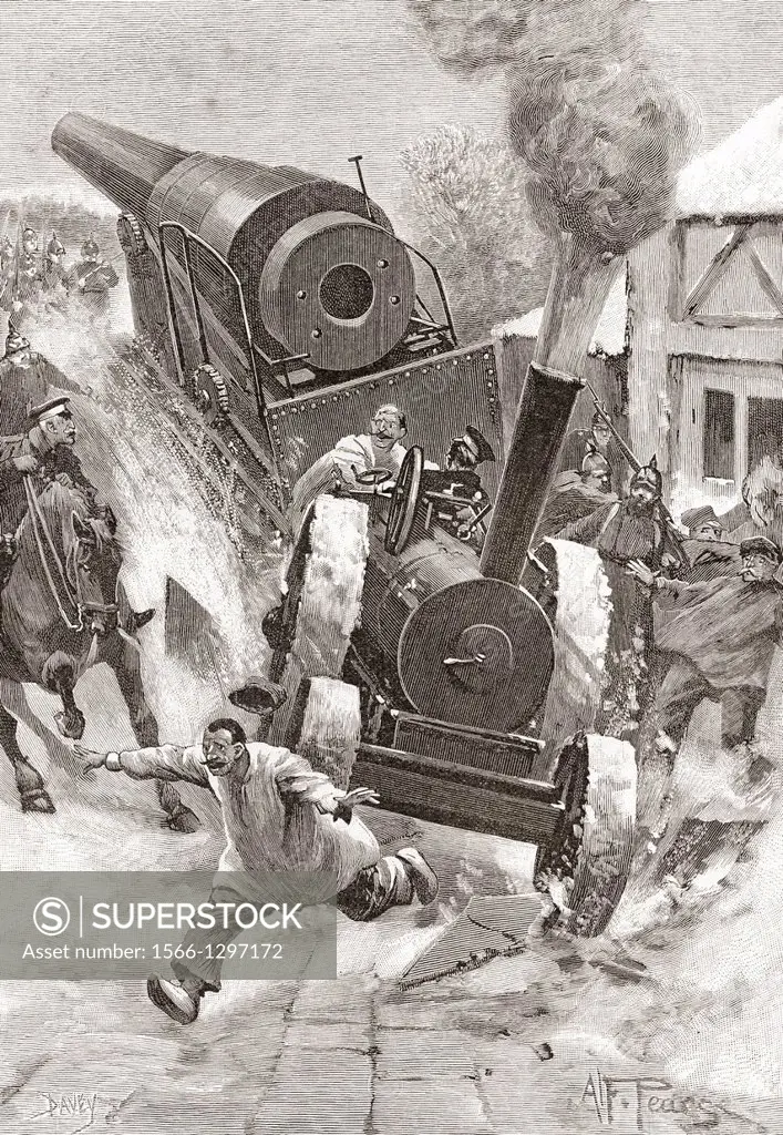 Tractor hauling cannon in late 19th century loses control. From The Strand Magazine, published 1896.
