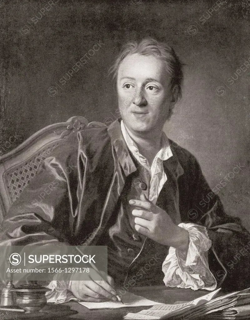 Denis Diderot, 1713 - 1784. French philosopher, art critic and writer. After the painting by Louis-Michel van Loo. From a contemporary print.