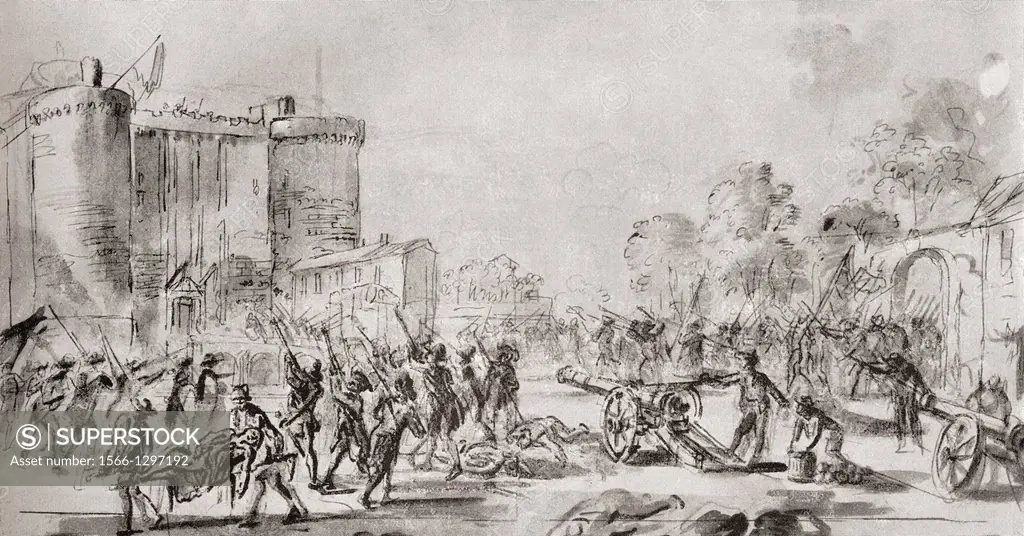 The Storming of The Bastille, Paris, France, 14th July, 1789. From a contemporary print.