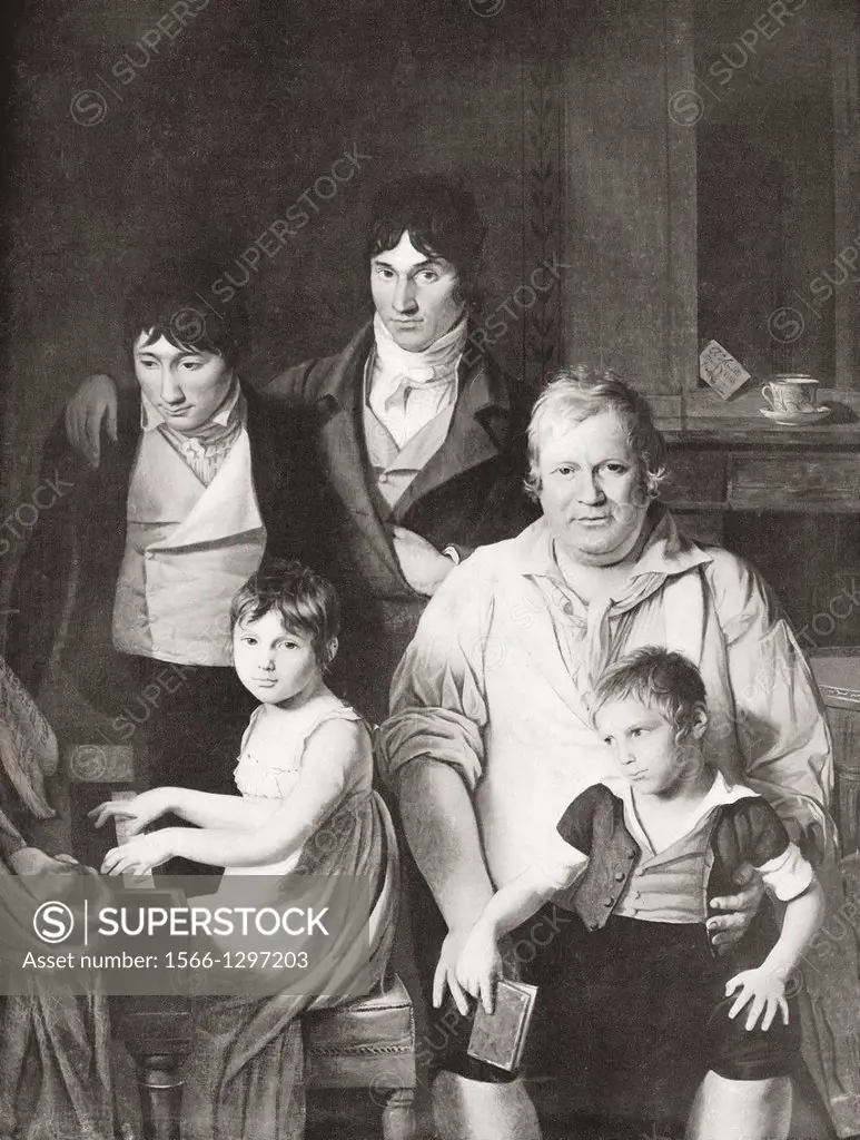 The farmer, Michel Gérard, aka Father Gerard, member of the National Assembly, seen here with his family. After the painting by Jacques-Louis David. F...