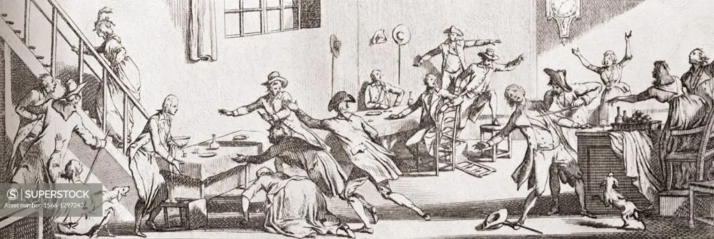 The assassination of Louis-Michel le Peletier, marquis de Saint-Fargeau, 20 January 1793, by Philippe Nicolas Marie de Pris, in a restaurant in the P...