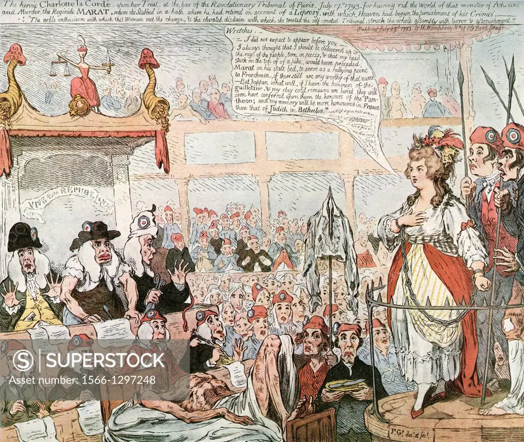 The trial of Charlotte Corday. Marie-Anne Charlotte de Corday d´Armont, 1768 -  1793, aka Charlotte Corday. Figure of the French Revolution. After the...