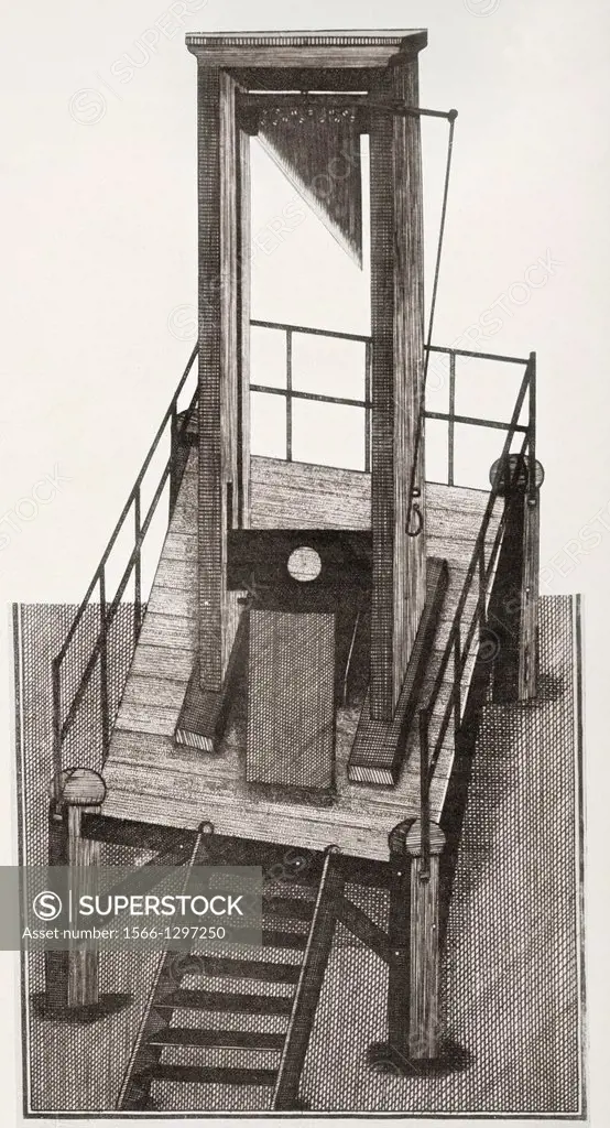 A guillotine from the time of the French Revolution. From a contemporary print.