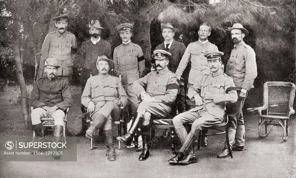 The Peace Conference that ended the Second Boer War, 31 May 1902, Melrose House, Pretoria, Transvaal Colony, South Africa. Back row from left, Colonel...