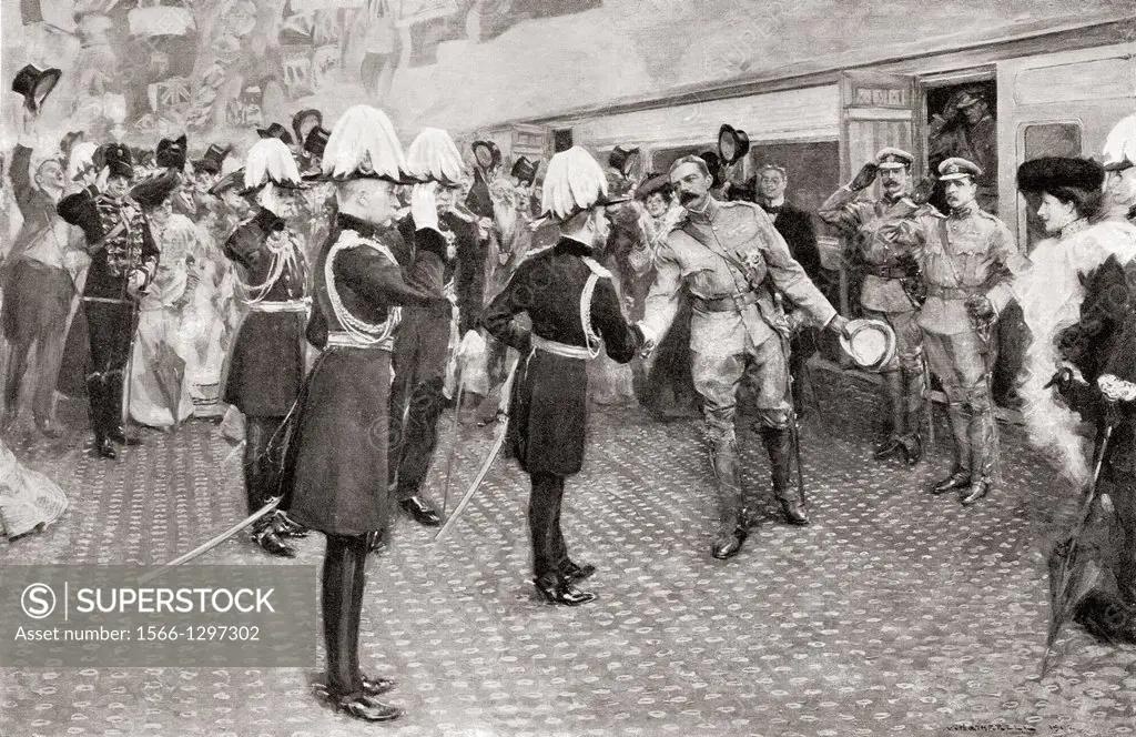 Lord Kitchener´s homecoming in 1902 from South Africa. After a drawing by W. Hatherell. Field Marshal Horatio Herbert Kitchener, 1st Earl Kitchener, 1...