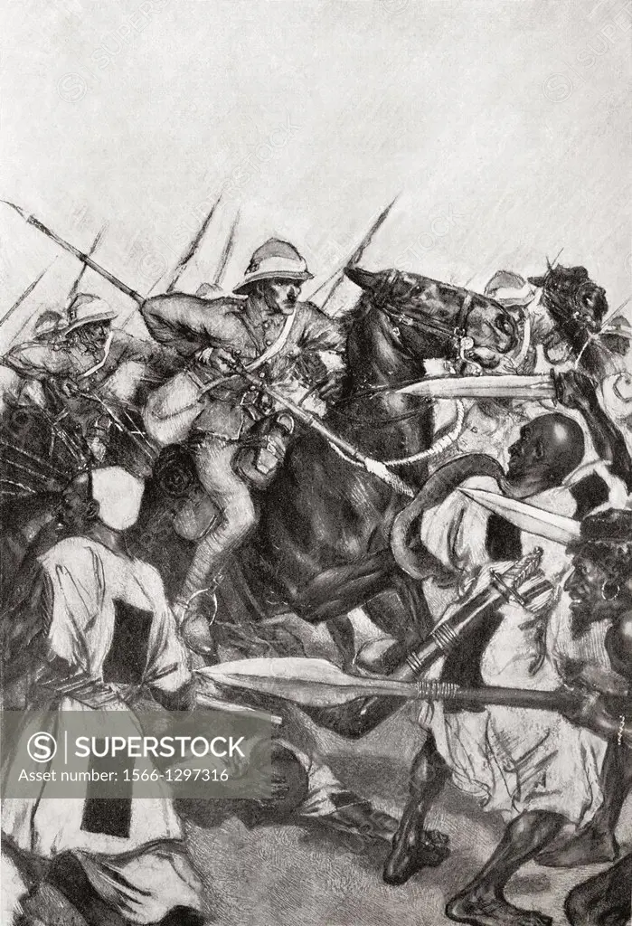 The Charge of the 21st Lancers at Omdurman, Khartoum, Sudan during the Mahdist War in 1898. From Field Marshal Lord Kitchener, His Life and Work for t...