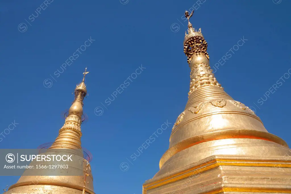 Stupas at Botataung Pagoda, Buddhas First Sacred Hair Relic Pagoda, Yangon, (Rangoon), Myanmar, (Burma).
