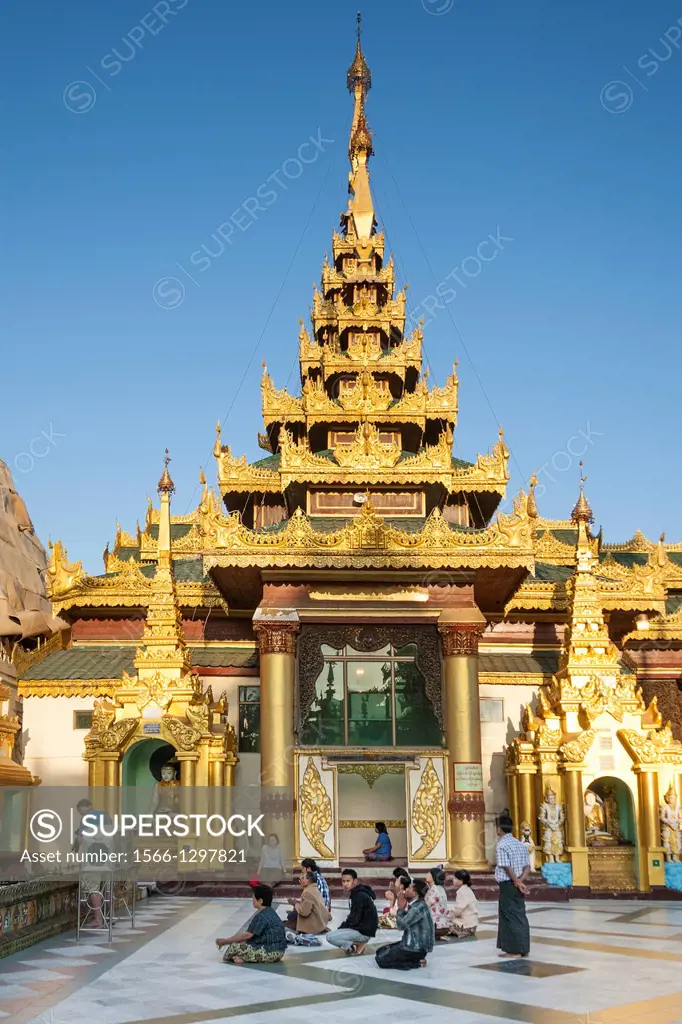 A prayer hall at Shwedagon Pagoda, Yangon, (Rangoon), Myanmar, (Burma).