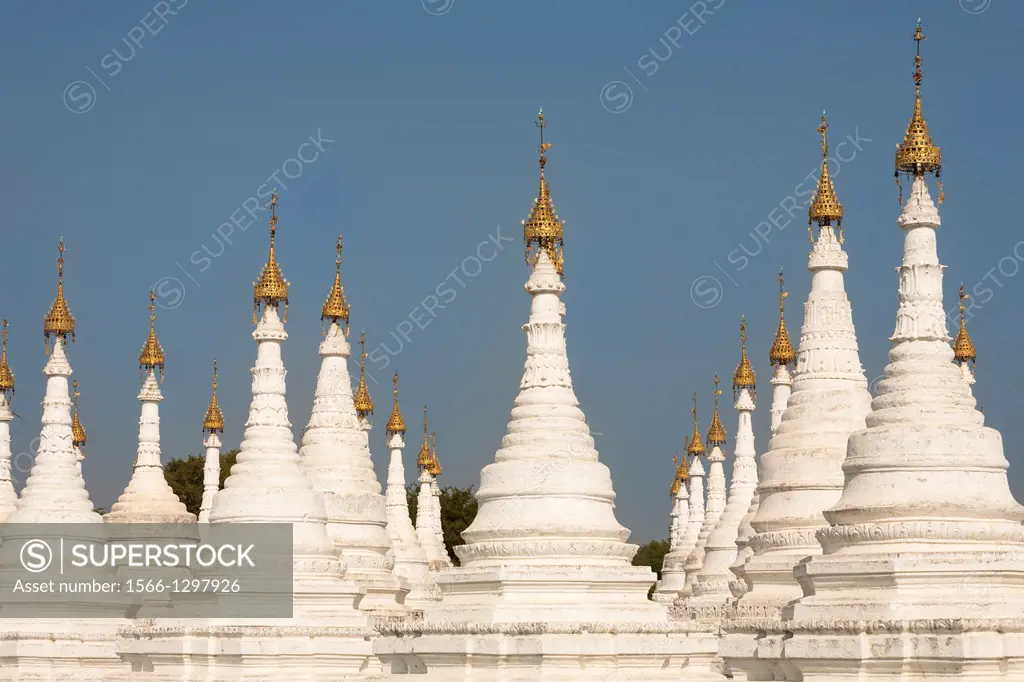 Stupas and htis of Sandamuni Pagoda, Mandalay, Myanmar, (Burma).