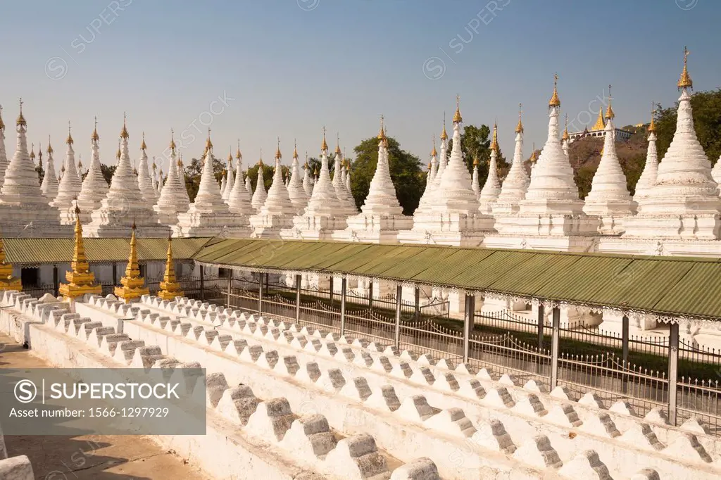 Stupas and htis of Sandamuni Pagoda, Mandalay, Myanmar, (Burma).